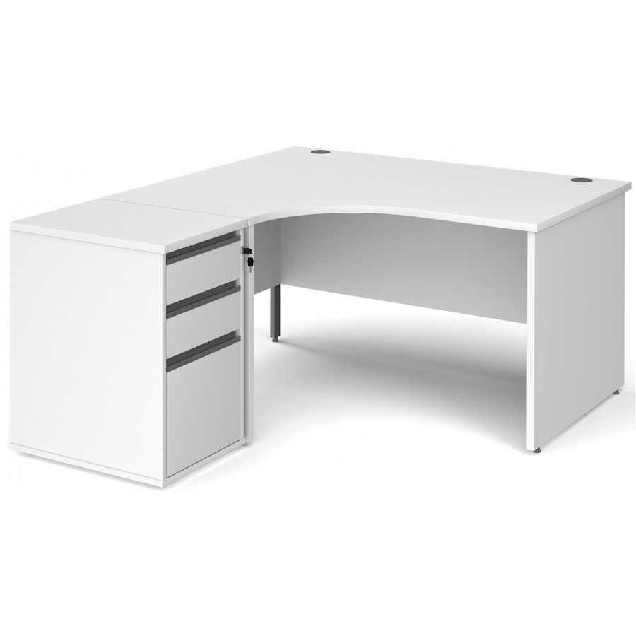 Harlow Ergonomic Desk with Panel End Legs and 3 Drawer Pedestal